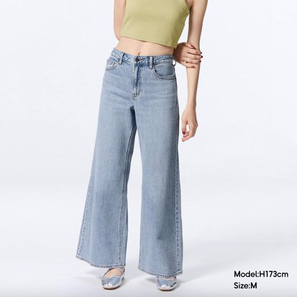 EUC GU Middle Rise Wide Leg Jeans, Sz M - Picture 1 of 3
